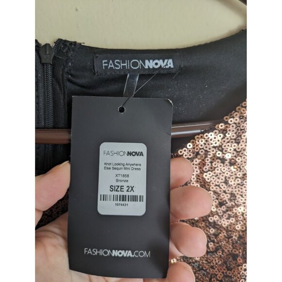 NWT Fashion Nova plus size 2x bronze sequin long sleeve sexy mini dress - Picture 12 of 13